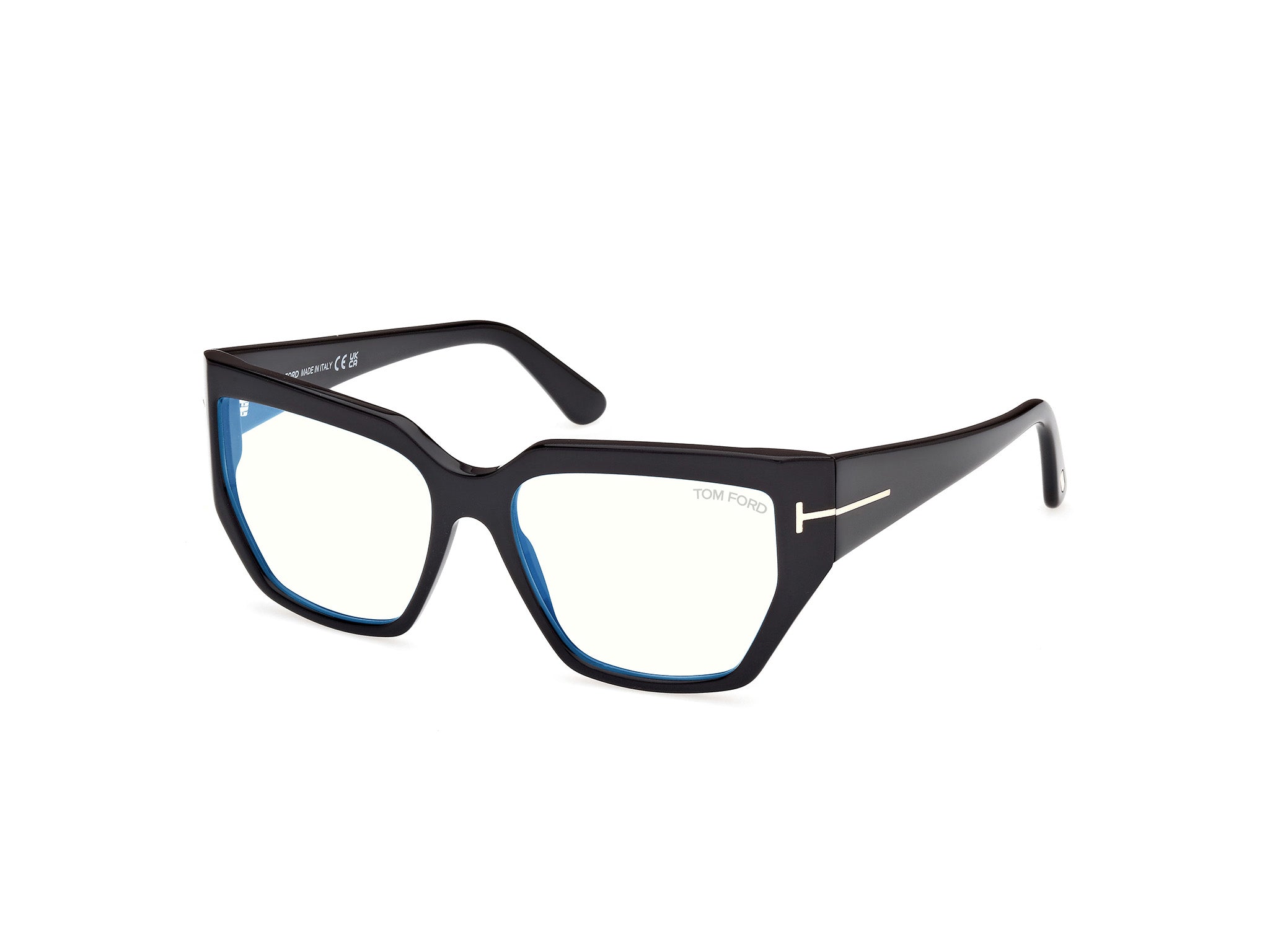 0889214488930 - TOM FORD Frau FT5951-B 001 Rahmen von BRILLEN Plastik Schwarz  Hocken Blaues Antilicht