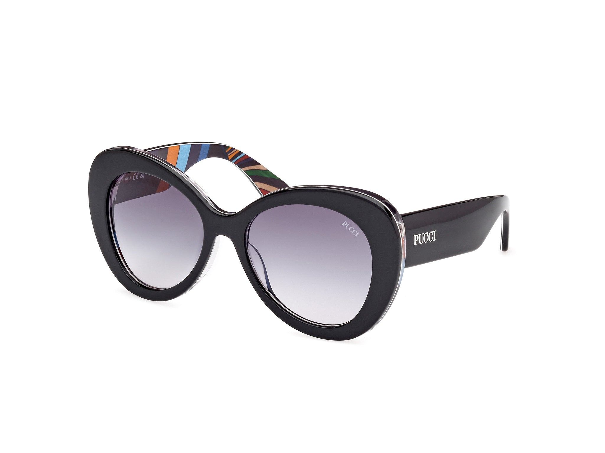 0889214548184 - Emilio Pucci Damen EP0232 05W Gläser SONNENBRILLEN Acetat Schwarz Blau Rund Normal