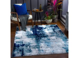 0889292235488 - Teppich Kurzflor Wohnzimmer Modernes Abstraktes Design Blau und Grau 200 x 275 cm - Surya