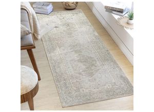 0889292413930 - Flur Teppich Läufer Kurzflor Wohnzimmer Waschbar Vintage Orient Grün 80 x 220 cm - Surya