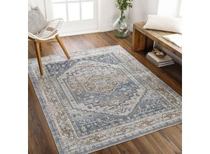 0889292415149 - Perseteppich Kurzflor Wohnzimmer Waschbar Vintage Orient Blau und Grau 200 x 275 cm - Surya