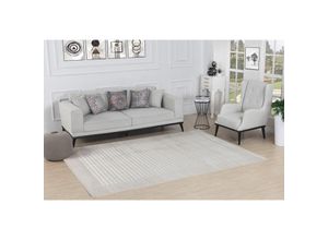 0889292544504 - Teppich Kurzflor Wohnzimmer Gestreiftes Skandi Design Beige und Weiß 160 x 213 cm - Surya