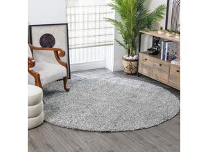 0889292544733 - SURYA Teppich Rund Hochflor Wohnzimmer Soft Weich Shaggy Einfarbig Grau Ø 120 cm