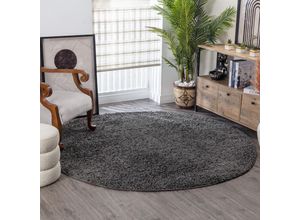 0889292544962 - SURYA Teppich Rund Hochflor Wohnzimmer Soft Weich Shaggy Einfarbig Dunkelgrau Ø 200 cm