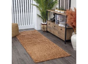 0889292545198 - Flur Teppich Läufer Hochflor Soft Weich Shaggy Einfarbig Terracotta 80 x 220 cm - Surya