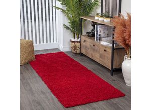 0889292545372 - Flur Teppich Läufer Hochflor Soft Weich Shaggy Einfarbig Rot 80 x 220 cm - Surya