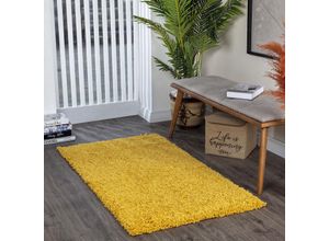 0889292545426 - Hochflor-Teppich SURYA UNI CHIC 2310 Teppiche Gr B L 160 cm x 220 cm 37 mm 1 St gelb Schlafzimmerteppiche Flauschig Langflor Weich Wohnzimmer Flurteppich Beige