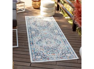 0889292545938 - Perseteppich Outdoor Indoor Terrasse Balkon Vintage Orient Blau und Beige 80 x 220 cm - Surya