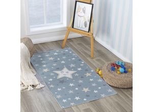 0889292547086 - Surya - Teppich für Kinder Waschbar Kinderzimmer Spielteppich Sterne Design Pastell Creme Mehrfarbig Blau 80 x 150 cm