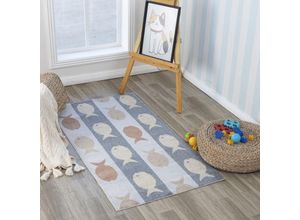 0889292547178 - Teppich für Kinder Waschbar Kinderzimmer Spielteppich Fische Design Pastell Creme Blau Weiß 80 x 150 cm - Surya