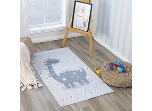 0889292547208 - Teppich für Kinder Waschbar Kinderzimmer Spielteppich Dino Design Pastell Creme Blau Weiß 80 x 150 cm - Surya