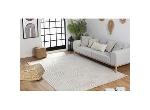 0889292547871 - Teppich Outdoor Indoor Wetterfest Wohnzimmer Küchenteppich Skandi Modern Muster Uni Relief 3D Beige 160 x 220 cm - Surya