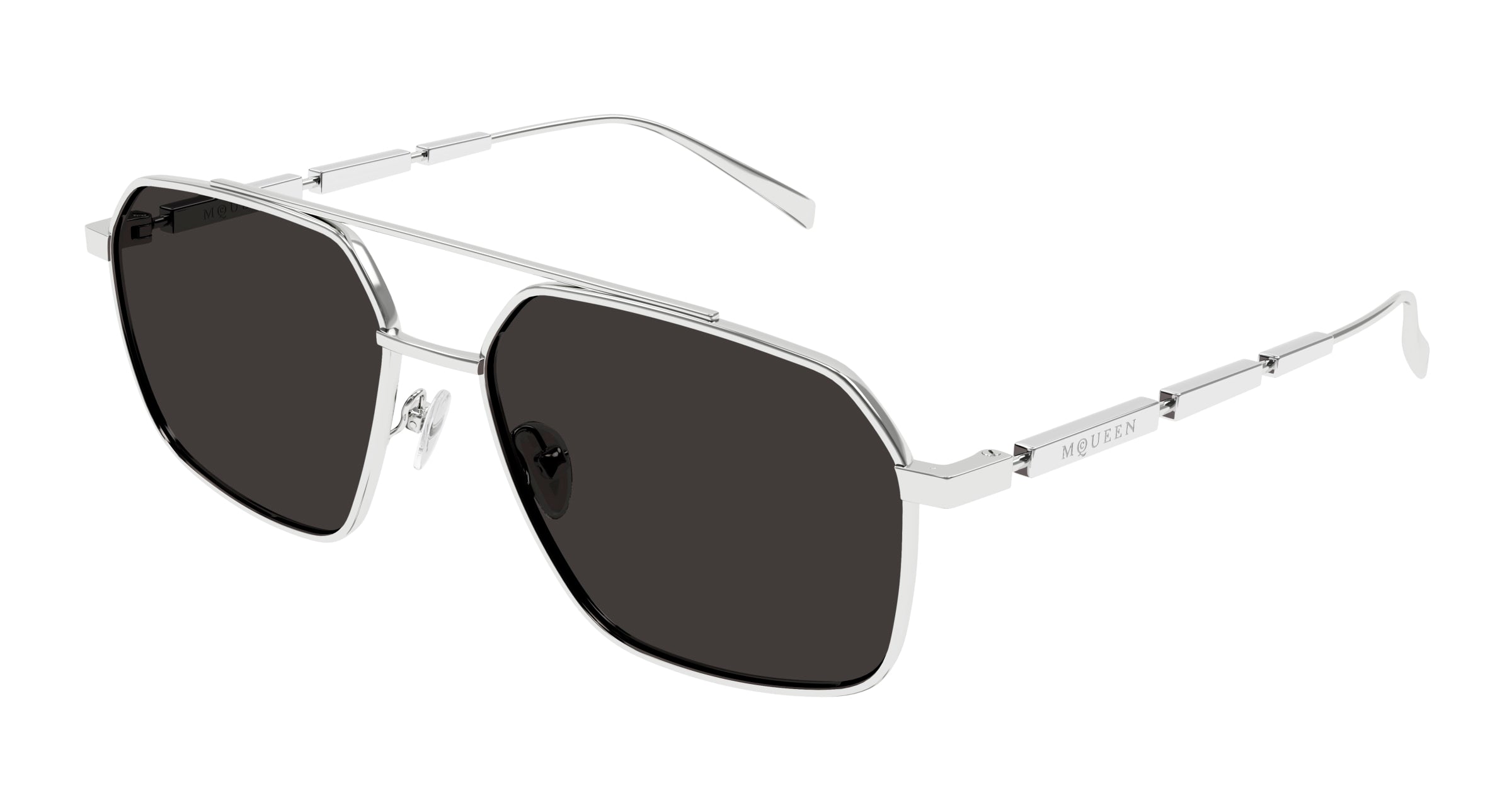 0889652509914 - Alexander McQueen Herren AM0477S 001 Gläser SONNENBRILLEN Metall Silber Grau Pilot