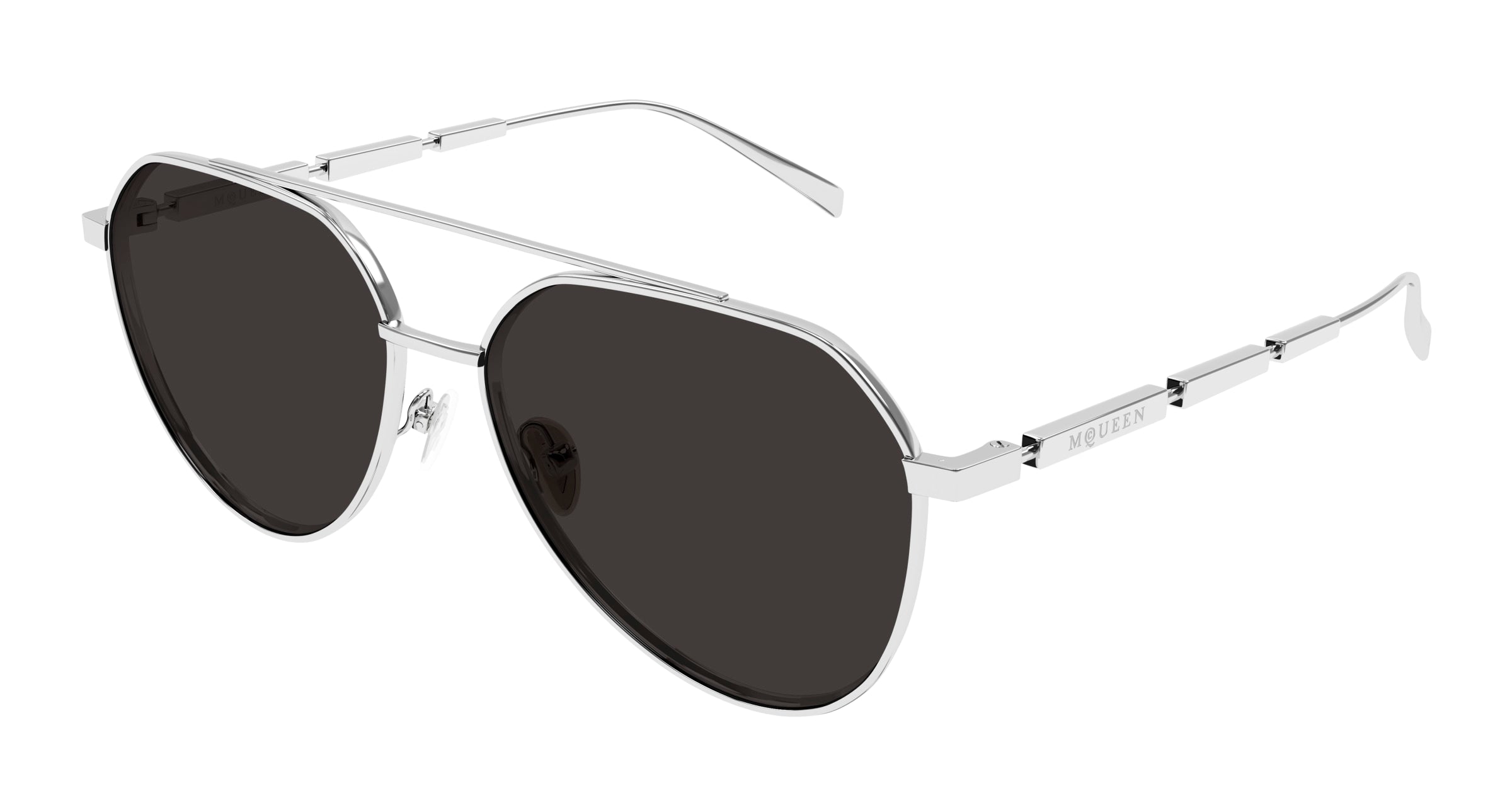 0889652509952 - Alexander McQueen Herren AM0478S 001 Gläser SONNENBRILLEN Metall Silber Grau Pilot