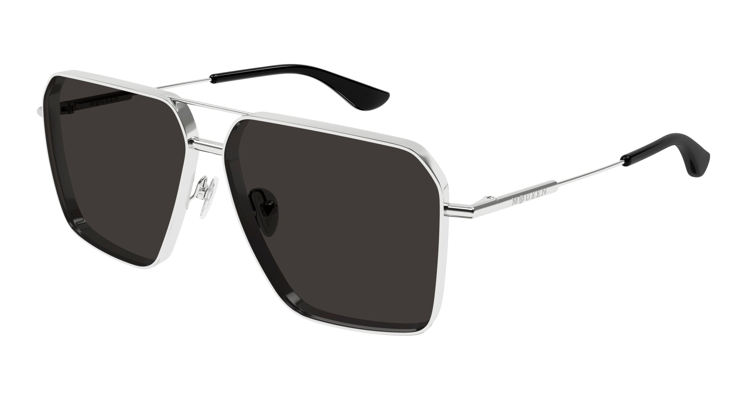 0889652549996 - Alexander McQueen Herren AM0500S 001 Gläser SONNENBRILLEN Metall Silber Grau Pilot