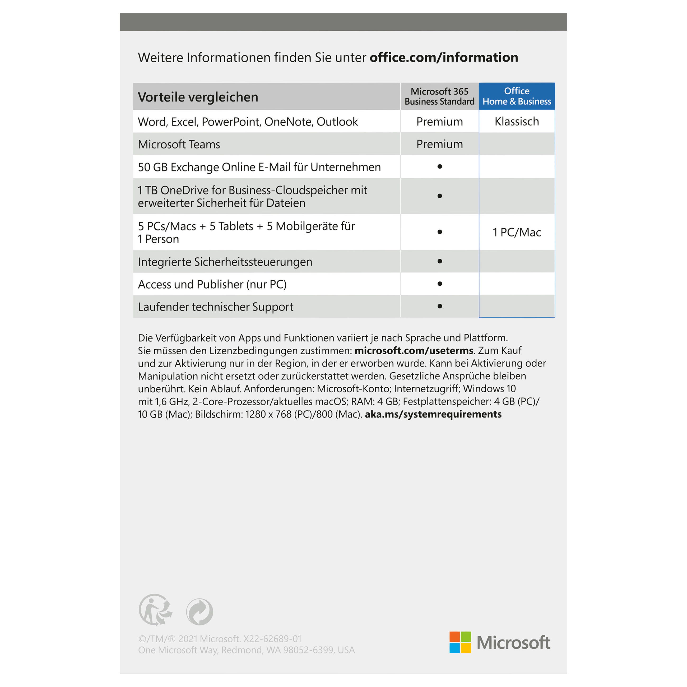 0889842853155 - MICROSOFT Officeprogramm Office Home & Business 2021 Software farblos (eh13 s s) PC-Software