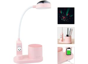0912750251147 - Niedliche Kinder-Schreibtischlampe LED-Kindertischlampe mit Stifthalter wiederaufladbare Lernlampe mit Sternprojektion 3 Helligkeitsstufen