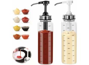 0948569003967 - Longziming Glas-Quetschflaschen für Soße 2 x 500 ml Olivenöl-Spenderflaschen-Set Honigöl-Quetscher ohne Tropfen Ketchup-Dressing (2 x 500 ml)