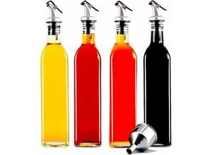 0948569004285 - Longziming - 4er-Set Essig- und Ölspender Ölflasche aus Glas mit Ausgießer Olivenölspender mit Anti-Schmutz-Verschluss 500 ml auslaufsicher und