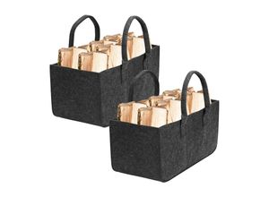 0962061793096 - Tolletour - Filztasche 2er Set Aufbewahrungskorb Tragetasche Behälter Wäschesammler Filz Faltbar Dunkelgrau 50 x 25 x 25