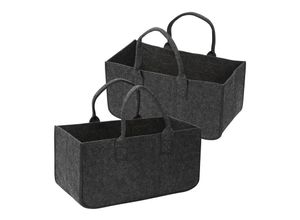 0962061976666 - Filztasche 2er Set Aufbewahrungskorb Tragetasche Behälter Wäschesammler Filz Faltbar Dunkelgrau 50 x 25 x 25 - Vingo