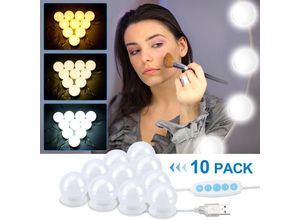 0962063032933 - Led Spiegelleuchte für Make Up 10 LEDs Schminklicht usb Spiegellampe Dimmbar Hollywood-Stil Schminkspiegel Licht für Kosmetikspiegel - Weiß - Swanew