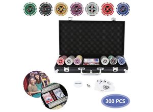 0962063041171 - Vingo - Pokerkoffer Pokerset Pokerchips 300 Chips Spielmatte Profi Alu Button Cash-Game Schwarz