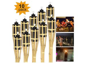 0962063593410 - Gartenfackeln Set 10x Lampen Fackeloel Docht 90cm Bambus Ölfackeln für draußen Lampenöl für fackeln Flammen Feuer Party Deko - Gelb - Vingo