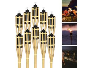 0962063593427 - Gartenfackeln Set 20x Lampen Fackeloel Docht 90cm Bambus Ölfackeln für draußen Lampenöl für fackeln Flammen Feuer Party Deko - Gelb - Vingo