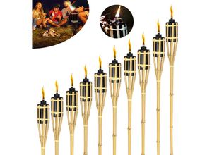 0962063593458 - Gartenfackeln Set 50x Lampen Fackeloel Docht 90cm Bambus Ölfackeln für draußen Lampenöl für fackeln Flammen Feuer Party Deko - Gelb - Vingo