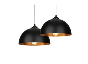 0962063618601 - Vingo - Pendelleuchte 2er Set - LED Ø30cm E27 Eisen Schwarz-Gold - Deckenleuchte Hängeleuchte Hängelampe Industrial Vintage Design für Esszimmer