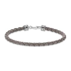 1004938300002 - Graues Lederarmband mit Sterlingsilber