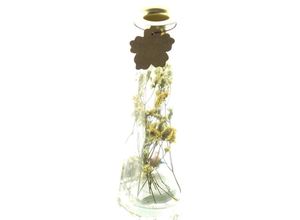 2016604844214 - Kerzenhalter Glaskegel Transparent mit Kerzenhalter & Trockenblumen Gelb