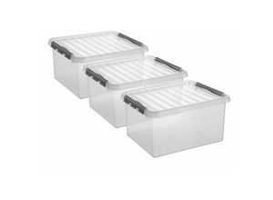 2082891275307 - - 3 Stück Aufbewahrungsbox Q-Line 36L transparent mit Deckel Kunststoffbox