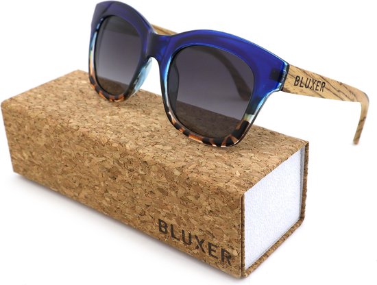 2950019304300 - Bluxer® Sonnenbrille - Trendige Sonnenbrille Polarisiert - UV400 Gläser - Glänzendes Gestell aus Kunststoff - Ebenholz - Graue Gläser