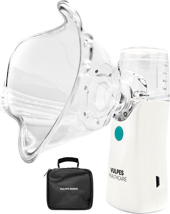 2950026804114 - HealthCare Ultraschallvernebler - Tragbarer Inhalator für Babys Kinder und Erwachsene - Geräuschlos und wiederaufladbar - Inklusive 4 Mundstücke und Deluxe Reisetasche