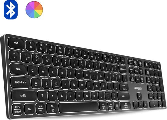 2950027390708 - Beepro® Kabellose Tastatur mit Beleuchtung - Gaming-Tastatur - Bluetooth-fähig - 7 einstellbare LED-Farben - Aluminiumgehäuse - Qwerty