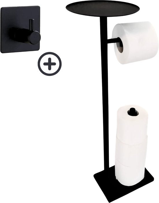 2950053367934 - Toilettenhalter mit Ablage und Ersatzrollenhalter - Schwarz - Inklusive Handtuchhaken 2950053367934 - Toilettenhalter mit Ablage und Ersatzrollenhalter - Schwarz - Inklusive Handtuchhaken