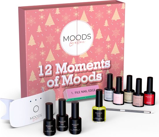 2950060344751 - Moods Gellac - 12 Moments of Moods Adventskalender 2024 - Beauty Adventskalender Damen - Geschenk Frau - Luxus Geschenkset - Adventskalender - Weihnachtsgeschenk - Nagelpflege - Inhalt im Wert von €100