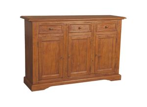 3000005065957 - Biscottini - Country Sideboard aus massivem Lindenholz mit Nussbaum-Finish L156xPR45xH103 cm Made in Italy