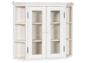 3000005093905 - Biscottini - Kleine gekerbte Vitrine zum Aufhängen aus massivem Lindenholz mit antikiertem weißem Finish Made in Italy