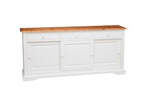 3000005162434 - Biscottini - Küchenschrank im Country-Stil aus massivem Lindenholz mit antikierter weißer Struktur und natürliche Platte L197xPR50xH91 cm Ma