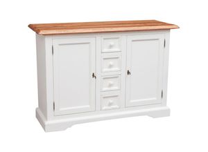 3000005162595 - Biscottini - Küchenschrank im Country-Stil aus massivem Lindenholz mit antikierter weißer Struktur und Platte mit natürlichem Finish L135xPR4