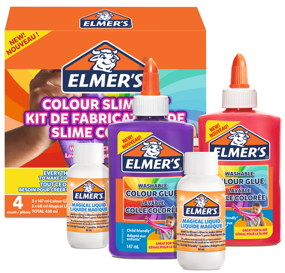 3026981095061 - Elmers Colour Slime Kit | Zubehör für Schleim enthält auswaschbaren | farbigen PVA-Kleber | farblich sortiert | mit magischer Schleim-Aktivator-Lösung | 4-teiliges Kit