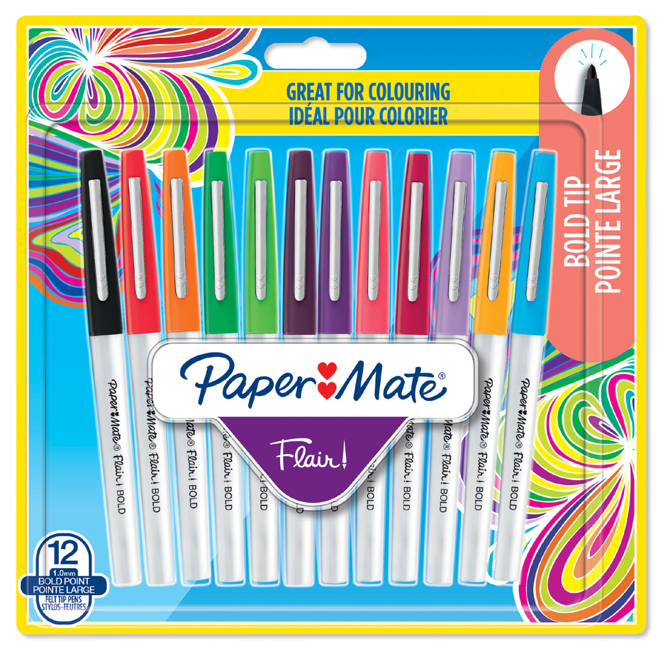 3026981384745 - Paper Mate Flair Filzstifte | Fette Spitze (12 mm) | Verschiedene Farben | 12 Stück