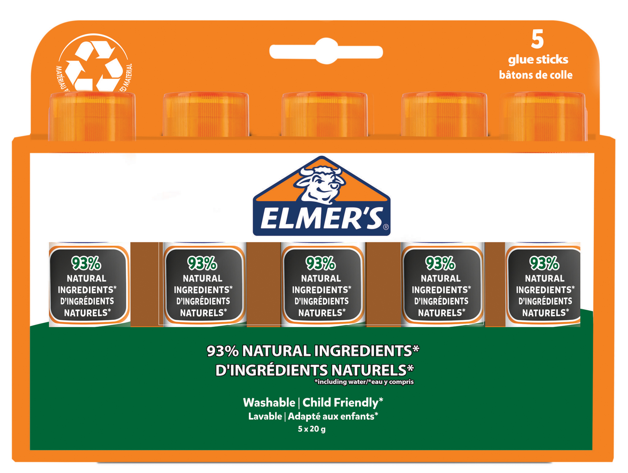 3026981438882 - Elmers ökologische Klebestifte | 93 % natürliche Inhaltsstoffe | 100 % recyceltes Plastik | perfekt für Schule und Bastelarbeiten | auswaschbar und kinderfreundlich | 20 g | 5 Stück