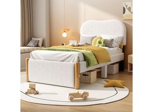 3041277630474 - Okwish - Flachbett 90200cm Polsterbett Kinderbett weißes Kopfteil minimalistischer Stil weiß