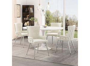 3071280782679 - Redom - Set aus 4 Samt-Esszimmerstühlen luxuriöser Lounge-Sessel für Wohnzimmer Schlafzimmer mit vier silbernen Metallstützbeinen Beige