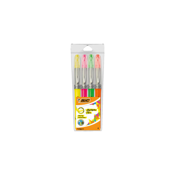 3086123498587 - Textmarker Highlighter Flex 950470 Etui 4-farbig sortiert 1-4mm Keilspitze 3086123498587 BIC 4 Stück