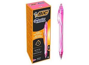 3086123537651 - BIC Gel-ocity Quick Dry Einziehbar Tintenroller Rosa 03 mm Mittel Kugel Nachfüllbar 12 Stück